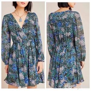 Maeve Blue and Green Floral Long Sleeve Dress
